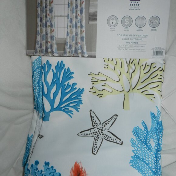 Lush Decor Coastal Reef Feather Light Filtering Window Curtain Panels🆕FAST⚡🚚 - Picture 9 of 16